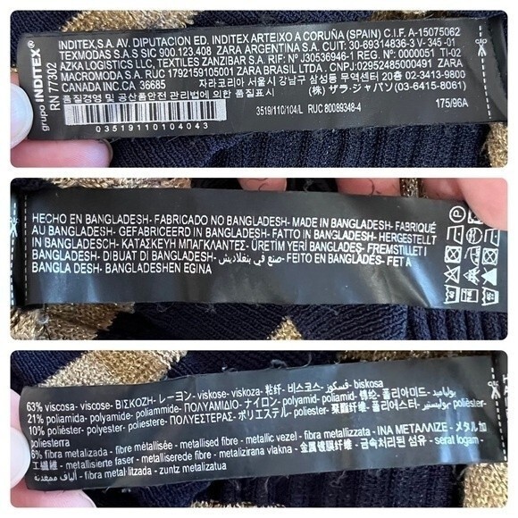 Zara Knit Top Navy and Metallic Gold Stripe Long Sleeve Crop Stretch - Picture 7 of 7